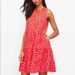 Loft Red w/ Pink Polka Dots Tiered Dress - Size XL NWT